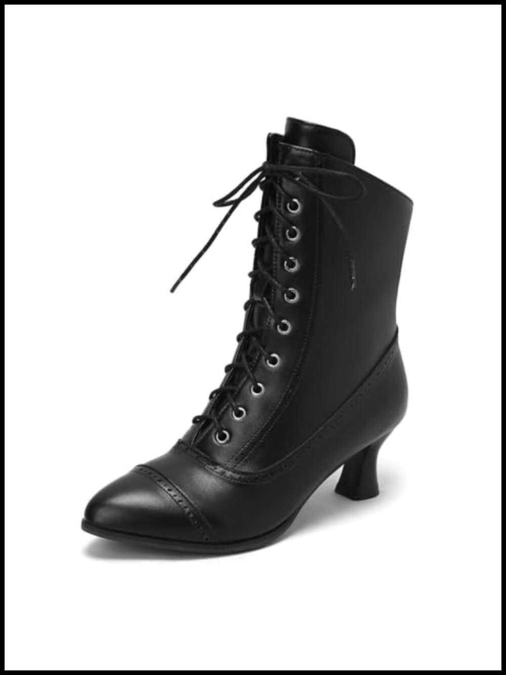 Vintage Lace Up Victorian Booties for Women Kitten Heel Faux Leather Ankle